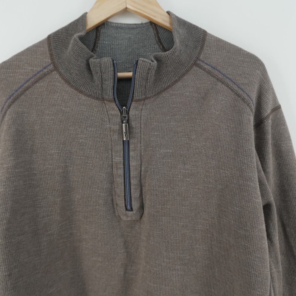 Tommy Bahama Quarter Zip Pullover Mens XL Brown Marl Waffle Knit Sweater